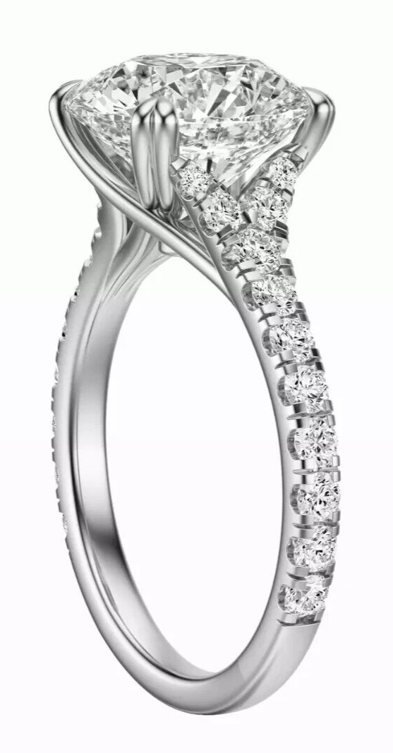 3.50 Ct E VS1 Round Lab Grown Diamond Engagement Ring 14k White IGI Certified