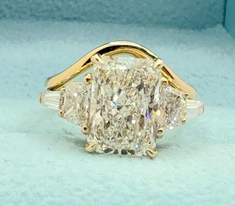 4.70 Ct E VS1 Radiant Lab Grown Diamond Ring IGI Certified 14k Gold W/ Band