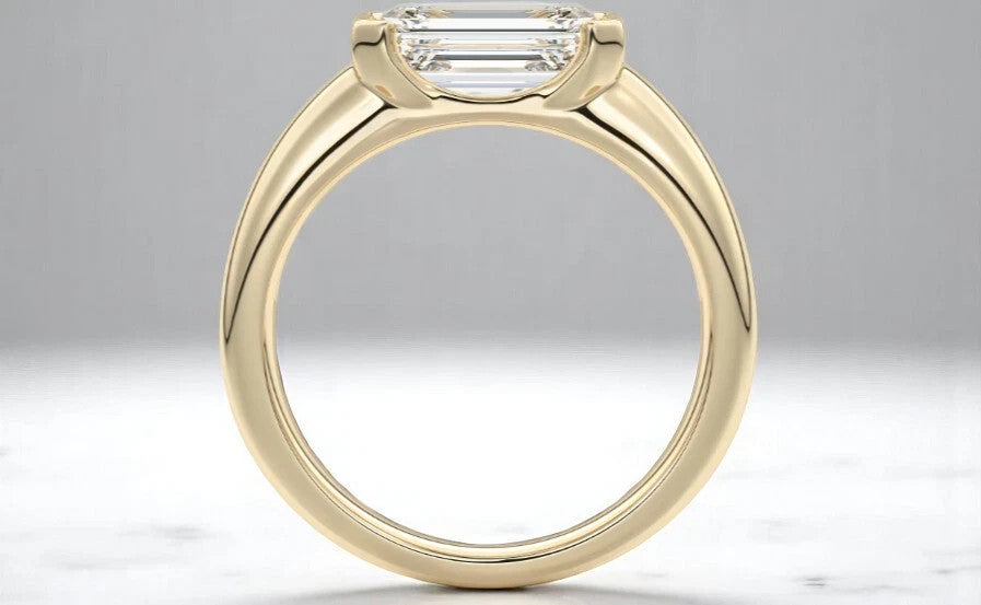 3.00 Ct IGI D VS1 Certified Emerald Cut Lab Grown Diamond Ring East West 14k