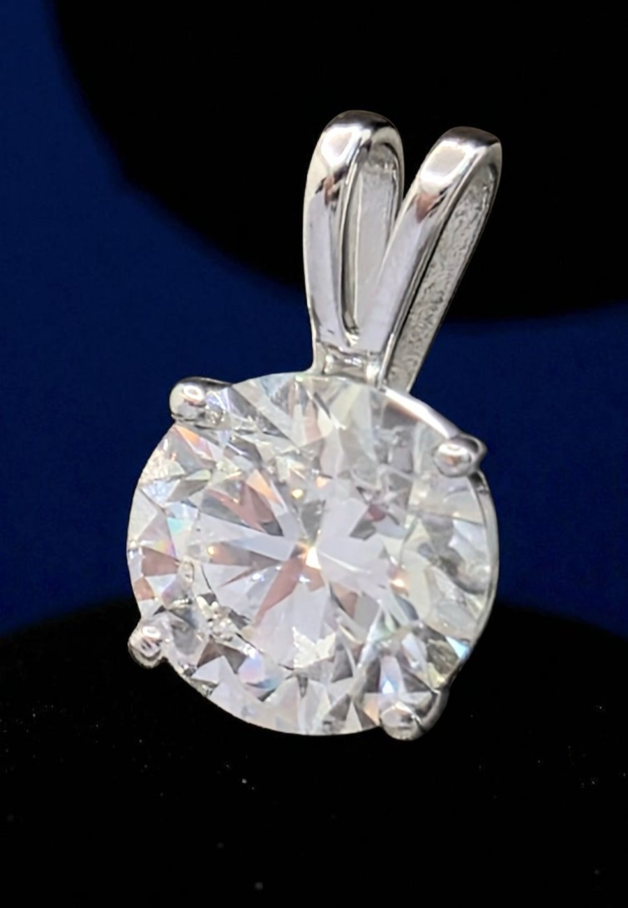 3 Ct E VS1 Round Lab Grown Diamond Pendant 14k White Gold IGI Certified No Chain