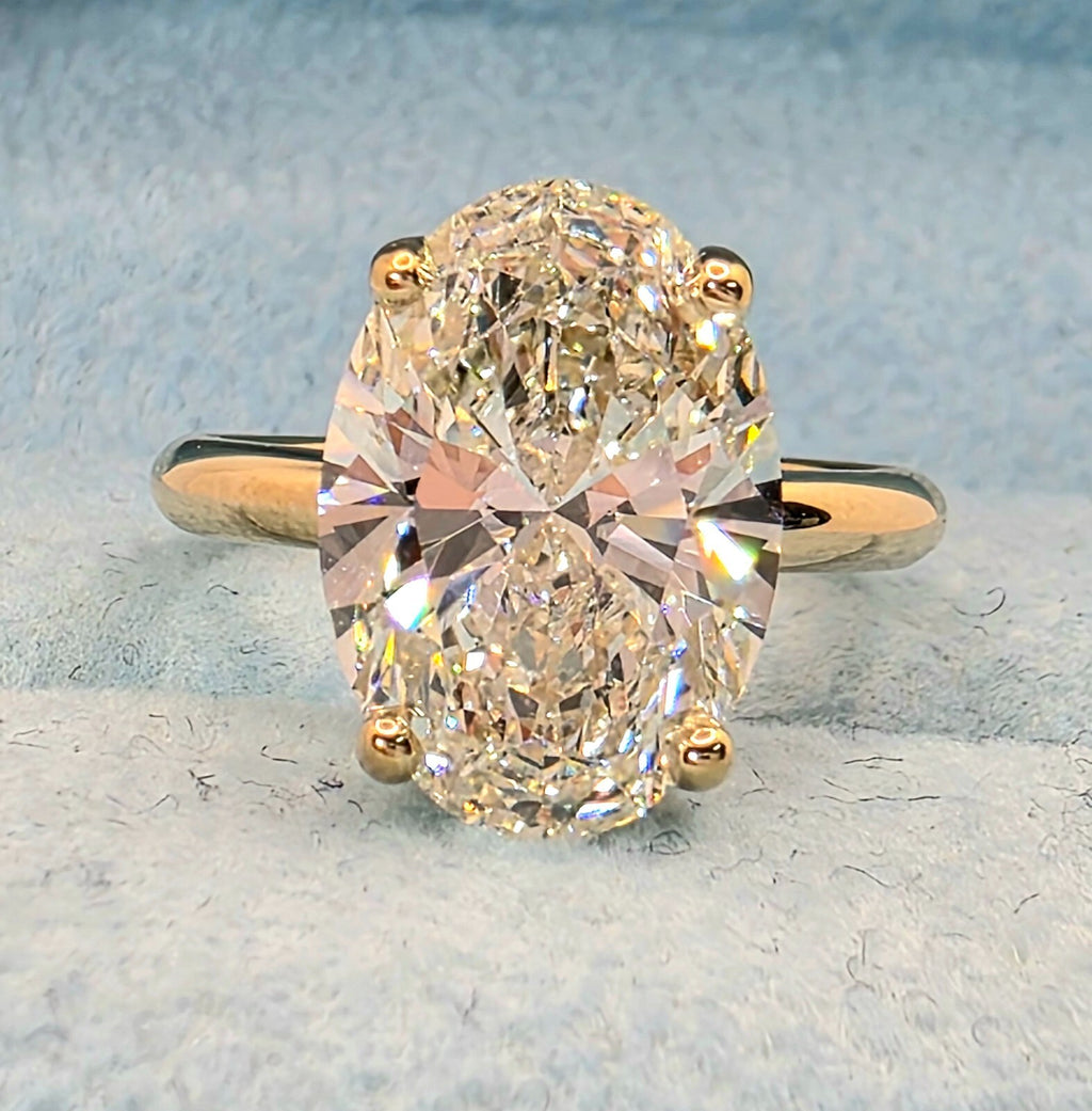 3.00 Ct D VS1 Oval Lab Grown Diamond Ring IGI Certified 14k Yellow Gold