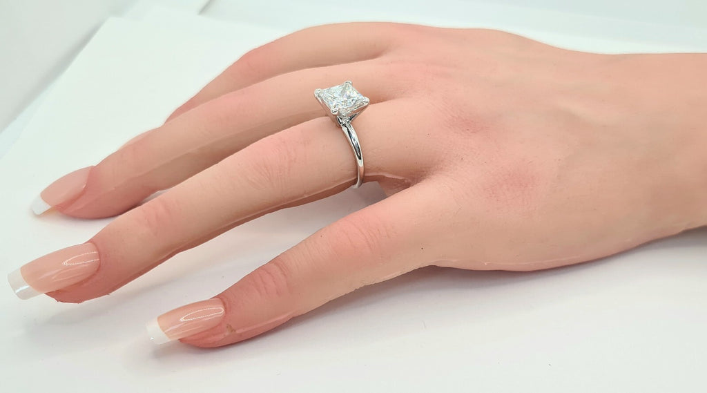 3.01 Ct E VS1 Princess Cut Lab Grown Diamond Ring Set in Platinum IGI Certified