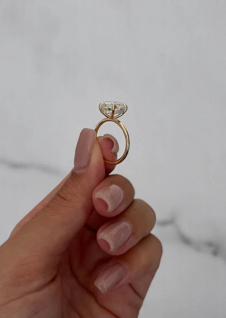 3.07 Carat F VVS2 Oval Lab Grown Diamond Ring 14k Yellow Gold IGI Certified