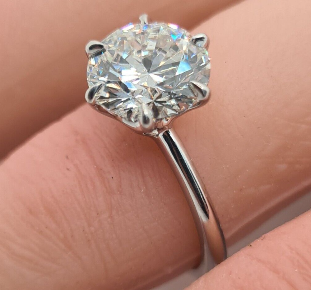 4.02 Ct E VVS2 Round Solitaire 14k White Lab Grown Diamond Ring IGI Certified