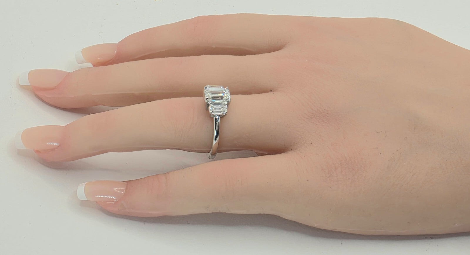 2.50 Ct Emerald Cut Certified Lab Grown Diamond 3 Stone Ring Platinum
