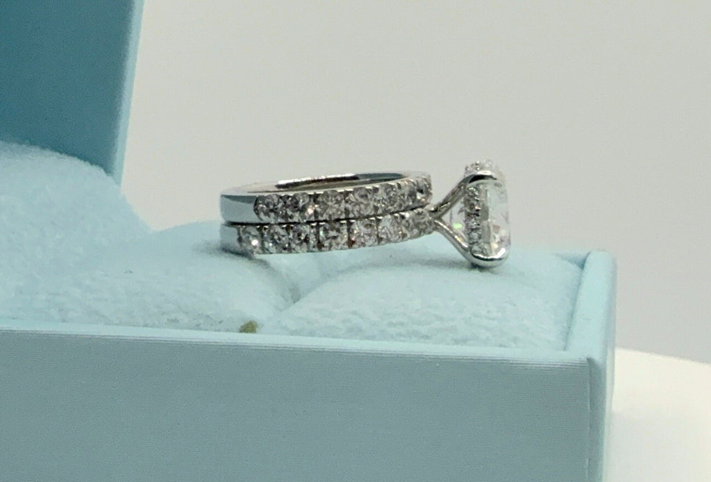6.07 Ct E VVS2 Lab Grown Platinum Diamond Engagement Ring With Matching Band