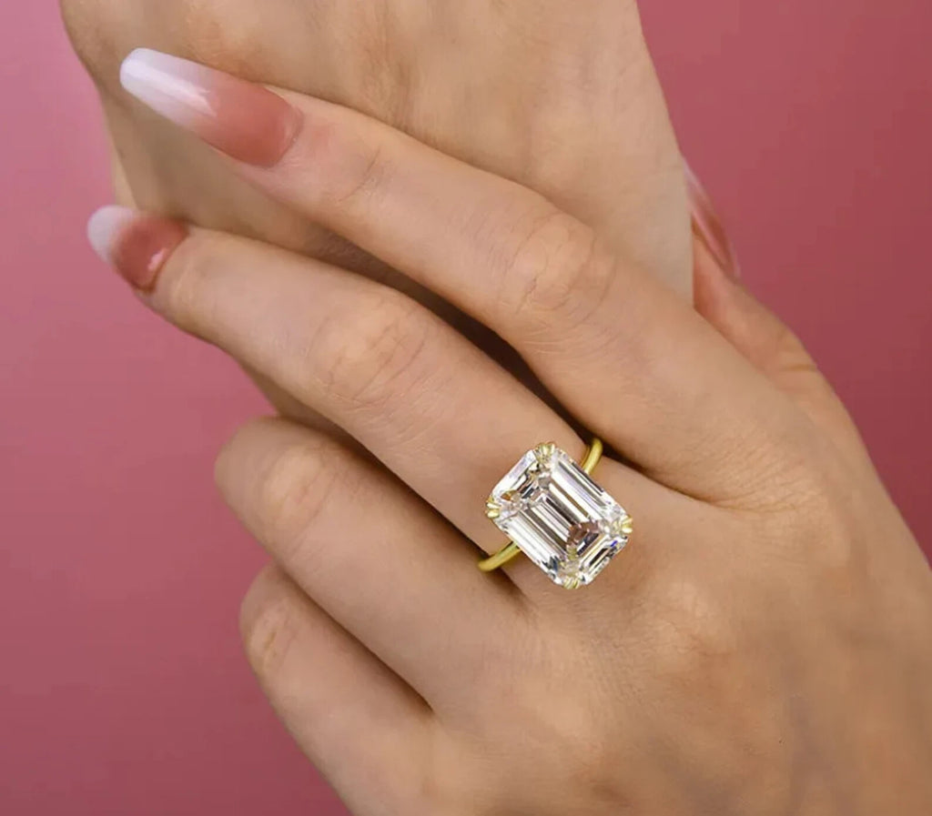 6.00 Ct E VS1 Emerald Cut Diamond Ring Lab Grown 14k Yellow Gold IGI Certified