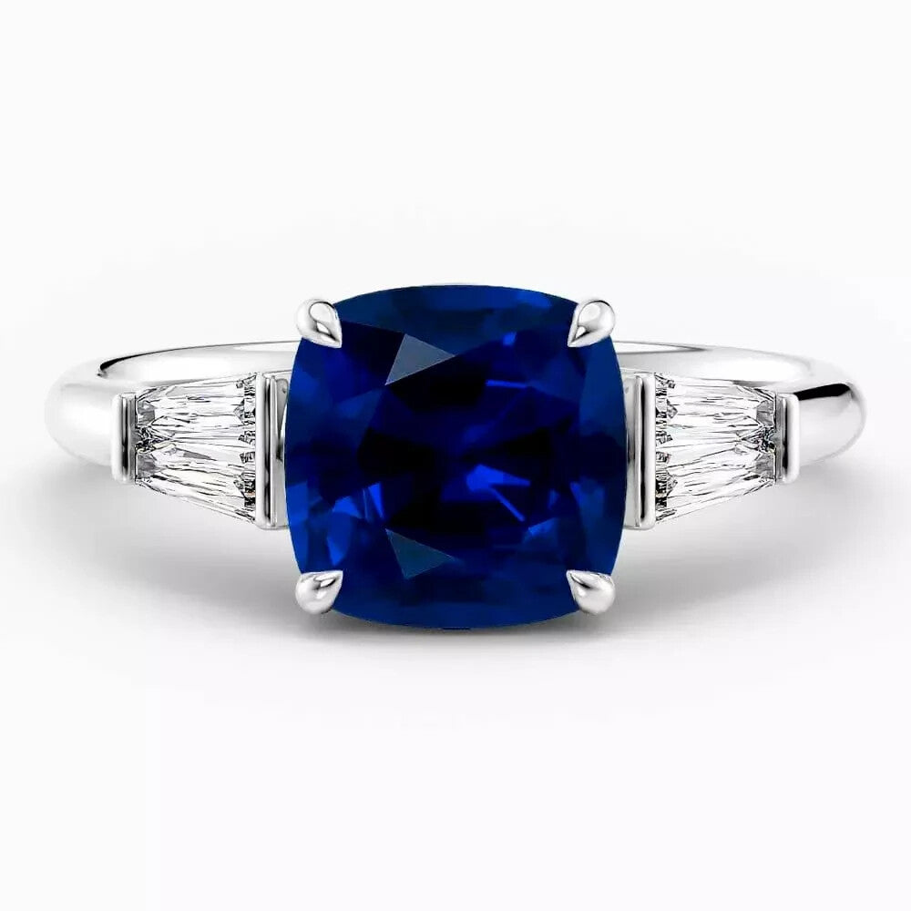 4.50 Ct Cushion Lab Grown Sapphire and Diamond Ring 14k GIA Authenticated