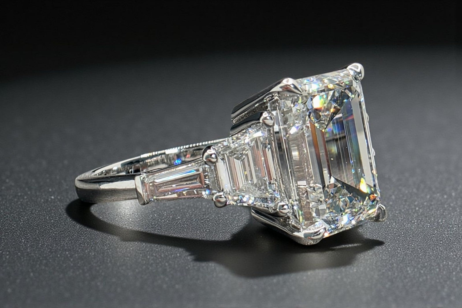 4.80 Carat E VS1 Platinum Emerald Cut IGI Certified Lab Grown Diamond Ring GIA