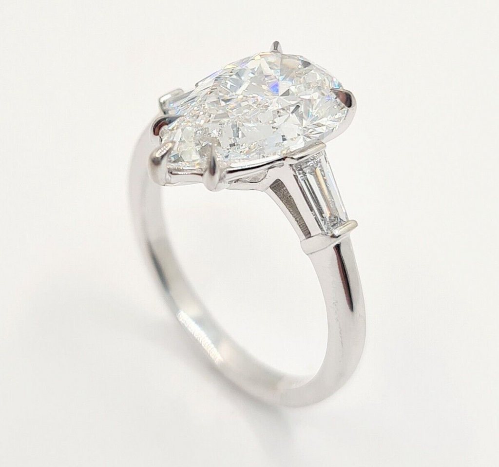 5.40 Ct E VS1 Pear Platinum Lab Grown Diamond Engagement Ring IGI Certified