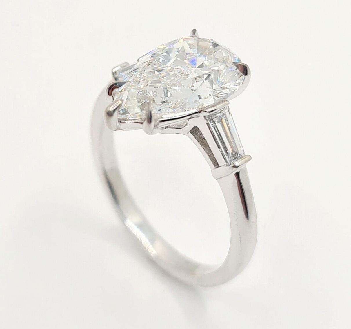 5.40 Ct E VS1 Pear Platinum Lab Grown Diamond Engagement Ring IGI Certified