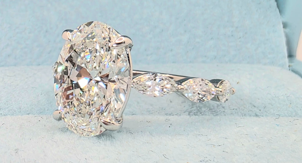 3.75 Ct E VS1 Lab Grown Oval Diamond Engagement Ring IGI Certified 14k White