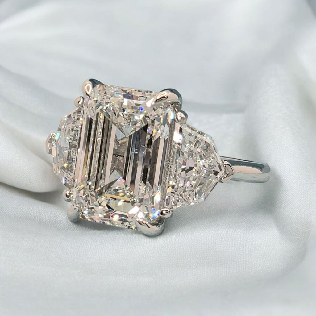 6.13 Ct  D VS1 Plat Emerald Cut Lab Grown Diamond Ring IGI Cert GIA Authenticate