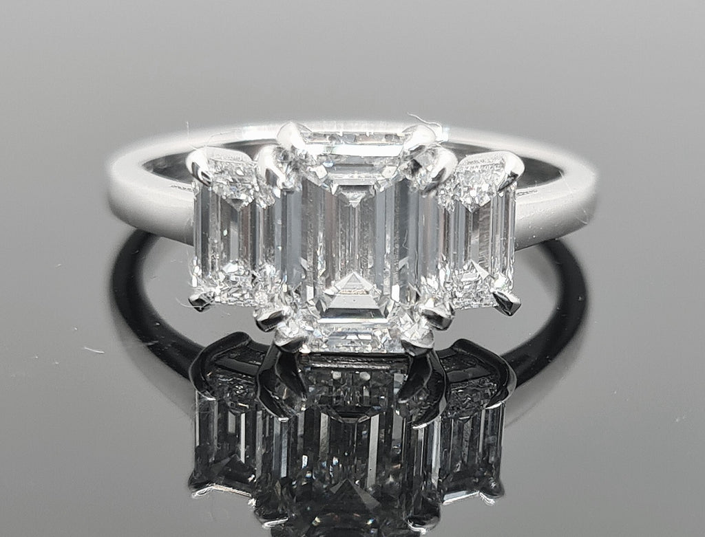 2.11 Ct F VS1 14k White Gold Emerald Cut Lab Grown Diamond Ring IGI Certified