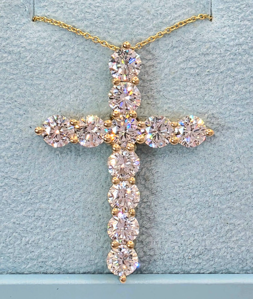 7.73 Ct E VS Round Lab Grown Large Diamond Cross Pendant Necklace 14k Gold