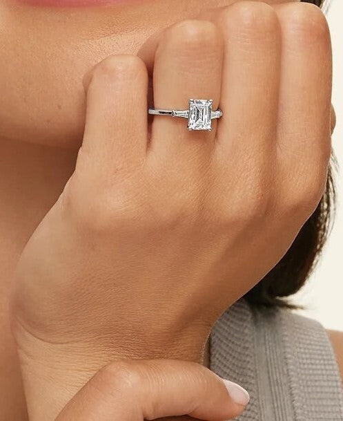 2.30 Ct Emerald Cut 14k White Gold Lab Grown Diamond Ring IGI Certified