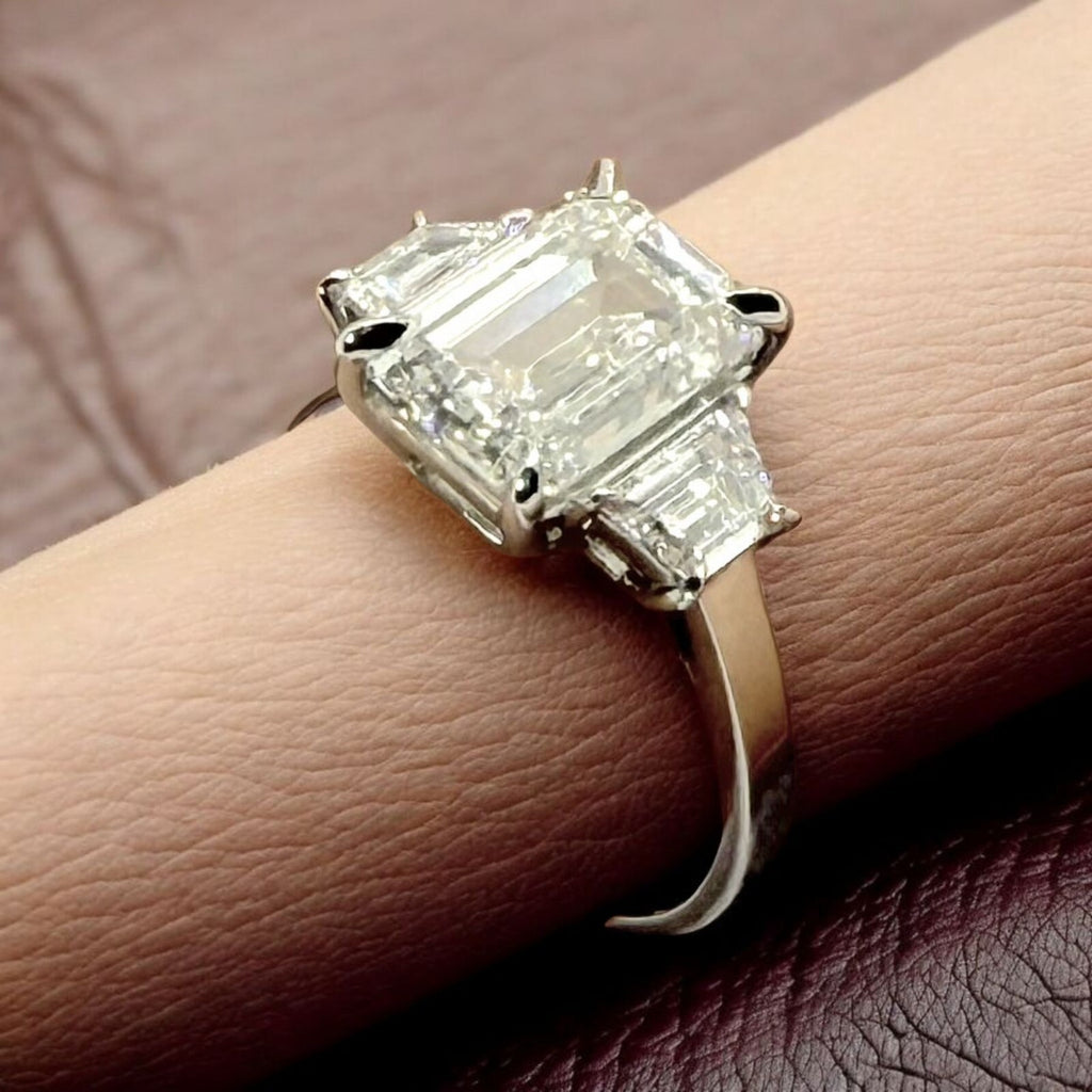 4.60 Carat E VS1 Platinum Emerald Cut Lab Grown Diamond Ring IGI Certified