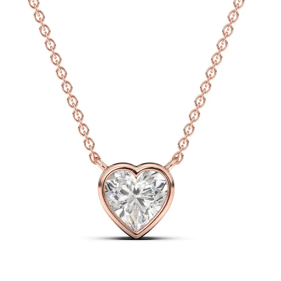 1.00 Ct Heart Shape D VS1 Lab Grown Diamond Bezel Pendant 14k Yellow Gold IGI