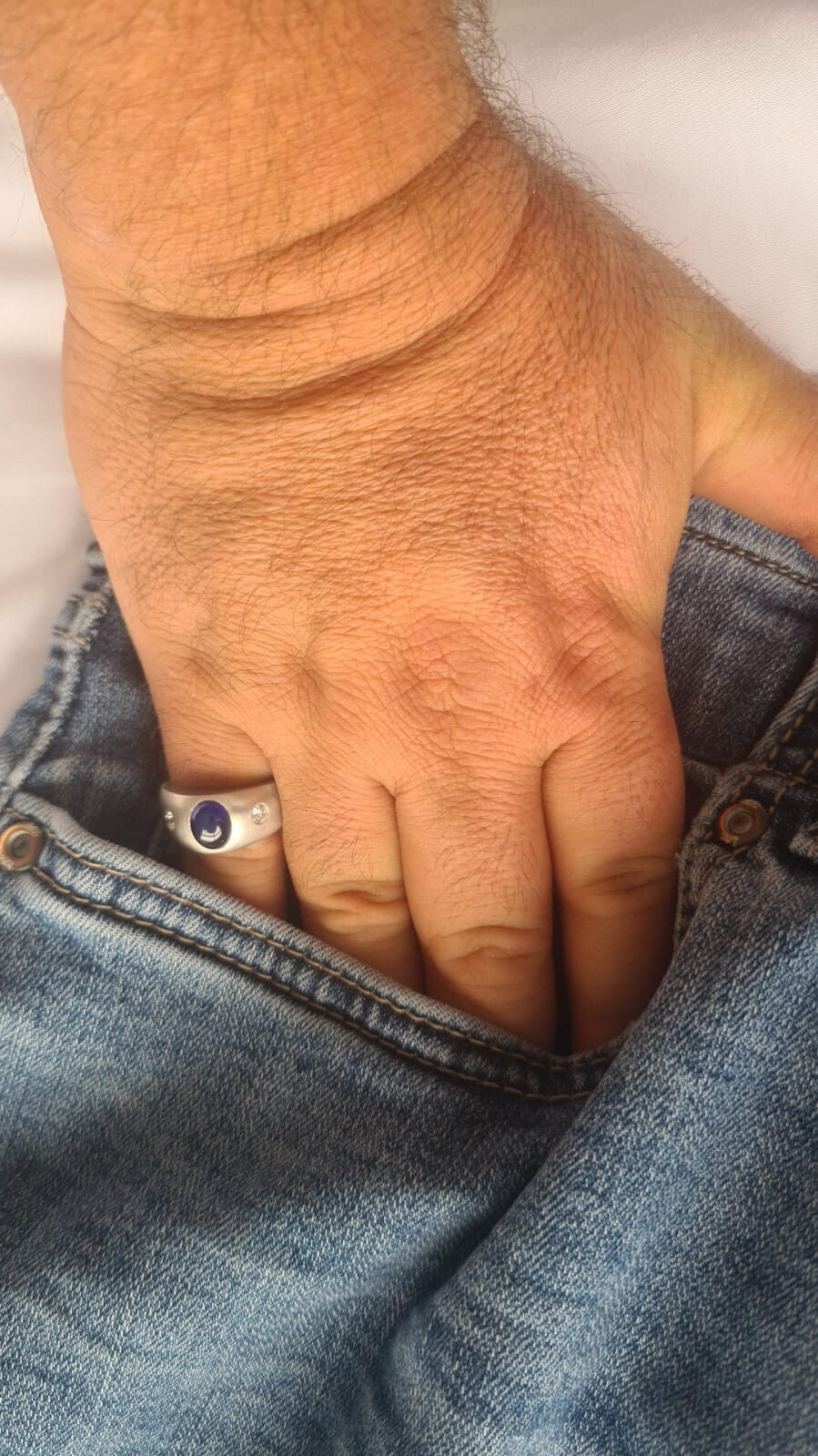 3.44 Carat Natural Sapphire and Diamond Pinky Ring 14k White Gold GIA Certified