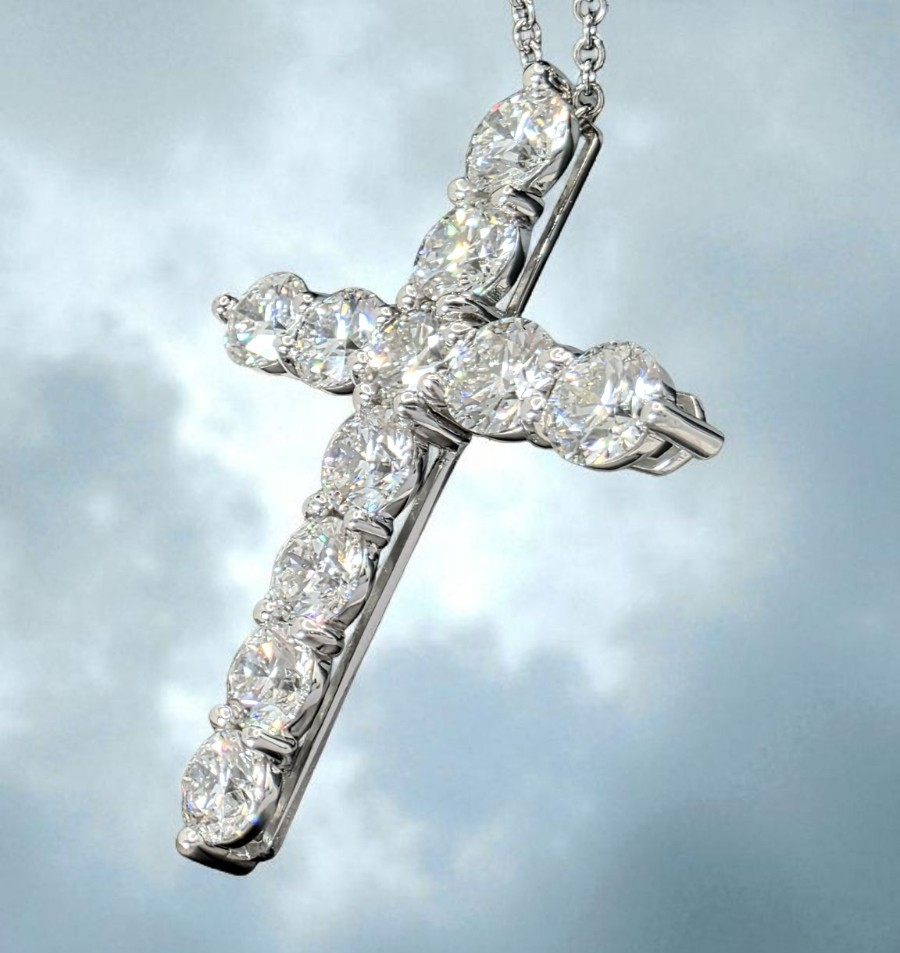 11.00 Ct Lab Grown Diamond Cross GIA Authenticated Free Shipping 14k No Chain