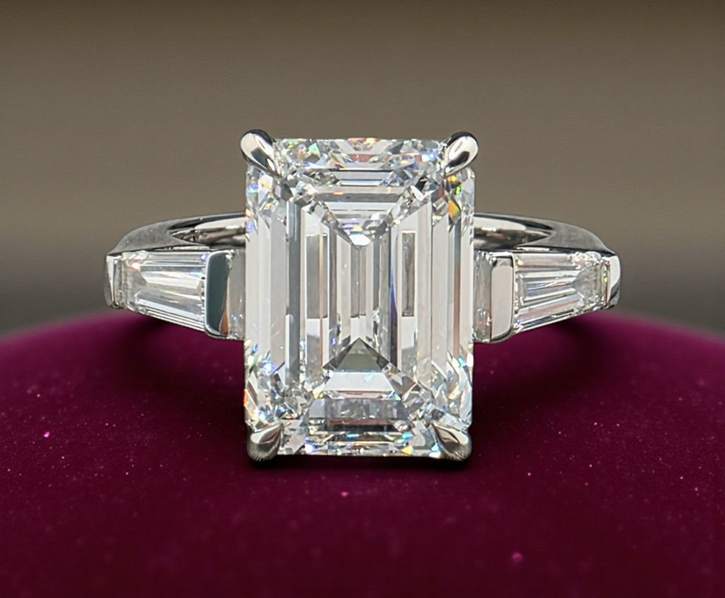 4.50 Ct D VS1 Emerald Cut Lab Grown Diamond Ring IGI Certified 14k White Gold