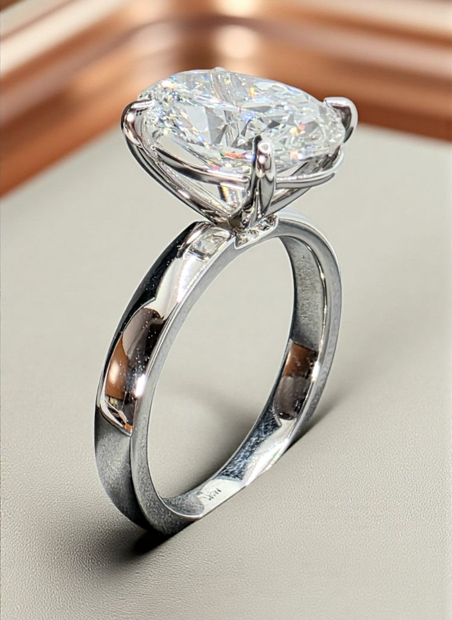 3.00 Ct D VS1 Solitaire Oval Lab Grown Diamond Ring IGI Certified 14k