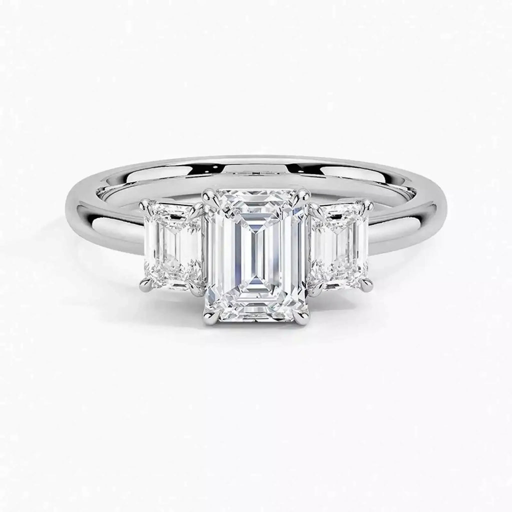 4 CT IGI CERTIFIED D VS1 Emerald Cut Lab Grown Diamond 3 Stone Ring 14k