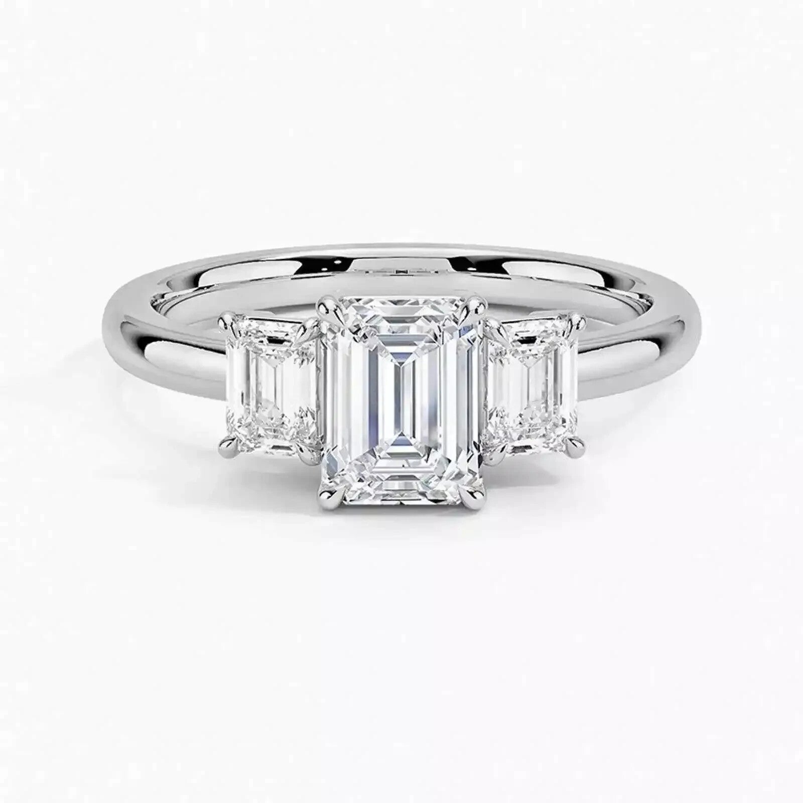 4 CT IGI CERTIFIED D VS1 Emerald Cut Lab Grown Diamond 3 Stone Ring 14k