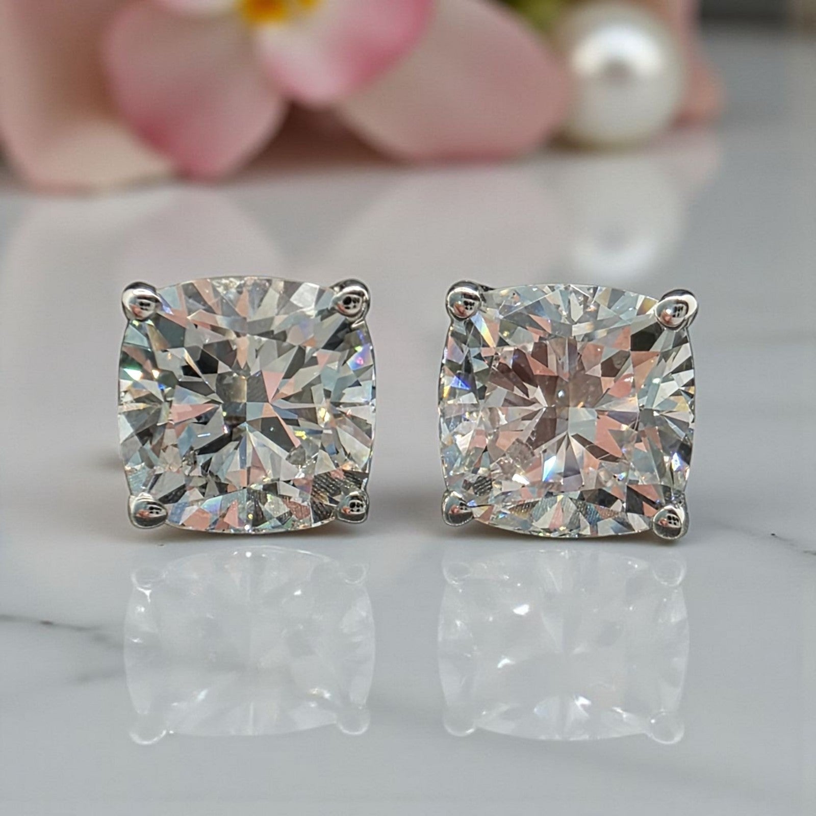 2.00 Cushion E VS1 Lab Grown Diamond Studs IGI Certified 14k White Gold