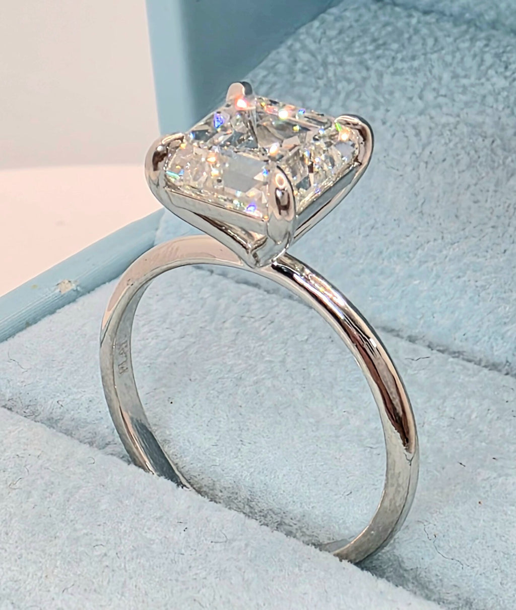 4.00 Ct F VS1 Asscher Cut Diamond Ring Lab Grown IGI Certified Set in Platinum