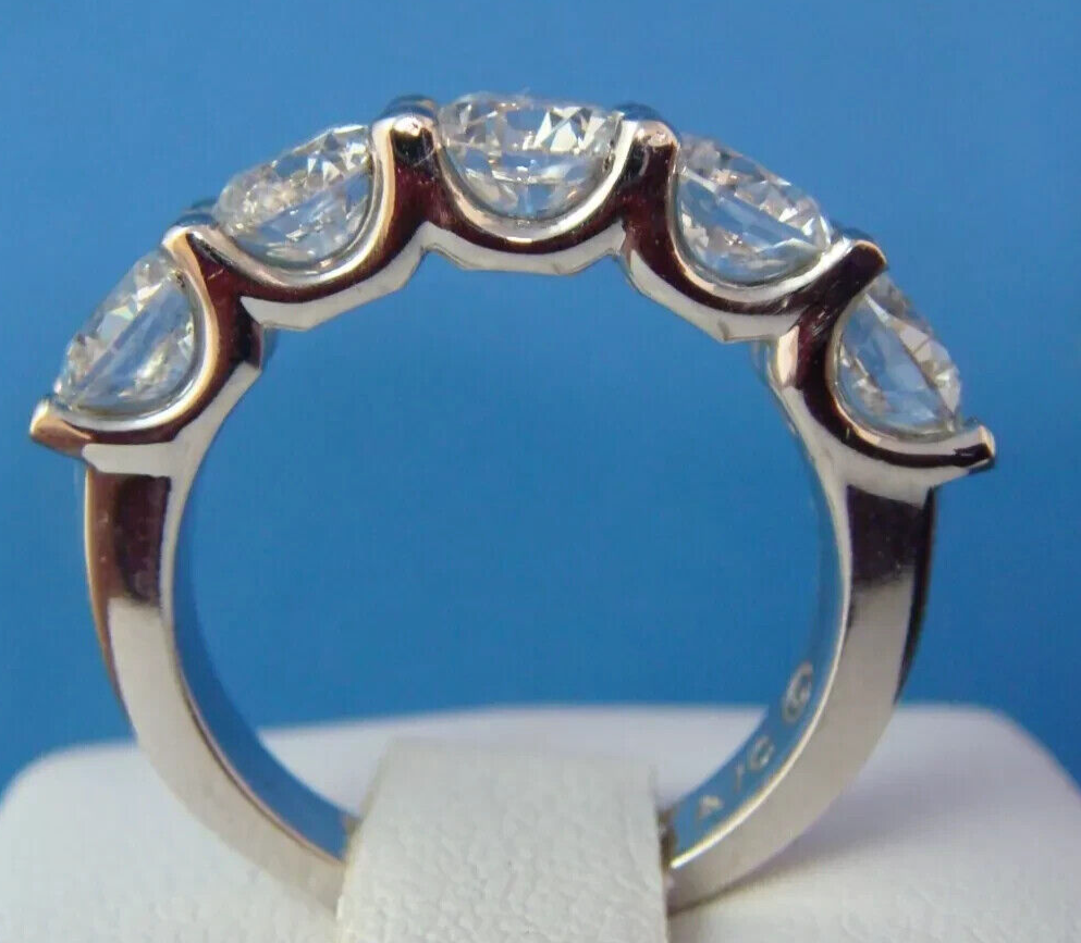 3.75 Carat 5 Stone Lab Grown Diamond Wedding Band 14kt White Gold IGI Certified