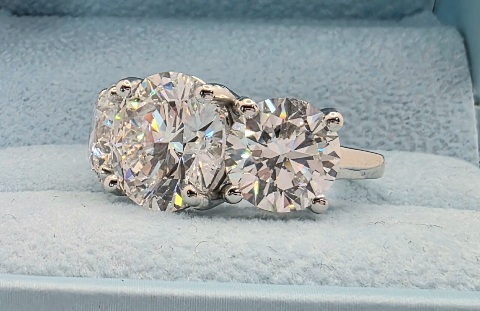 10.00 Carat Round Diamond Three 3 Stone Ring IGI Certified Lab Grown 14k White