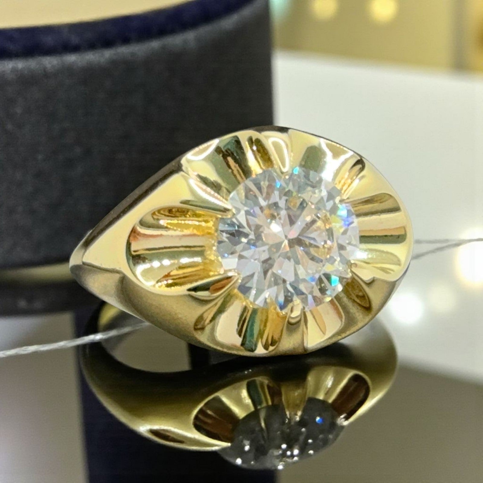 3.00 Ct Lab Grown Diamond D VVS2 Men's Ring Round 14K Yellow Gold IGI Certified