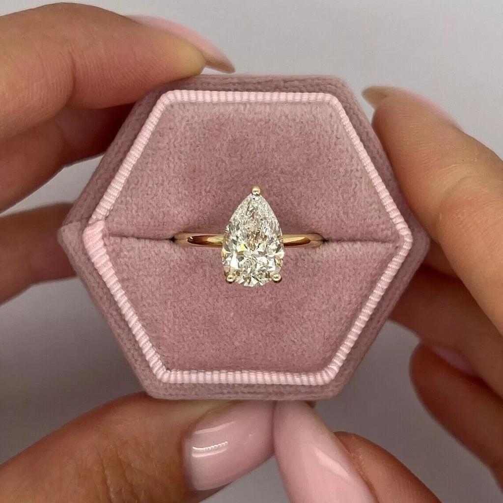 4.00 Ct F VS1 Pear Shaped Lab Grown Diamond Engagement Ring 14k Yellow Gold