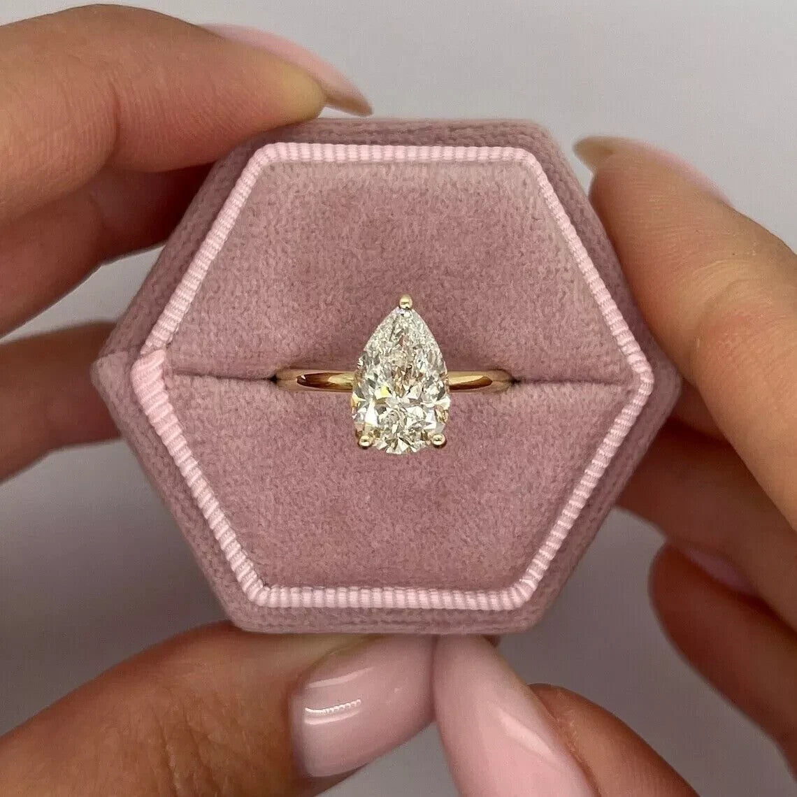 4.00 Ct F VS1 Pear Shaped Lab Grown Diamond Engagement Ring 14k Yellow Gold