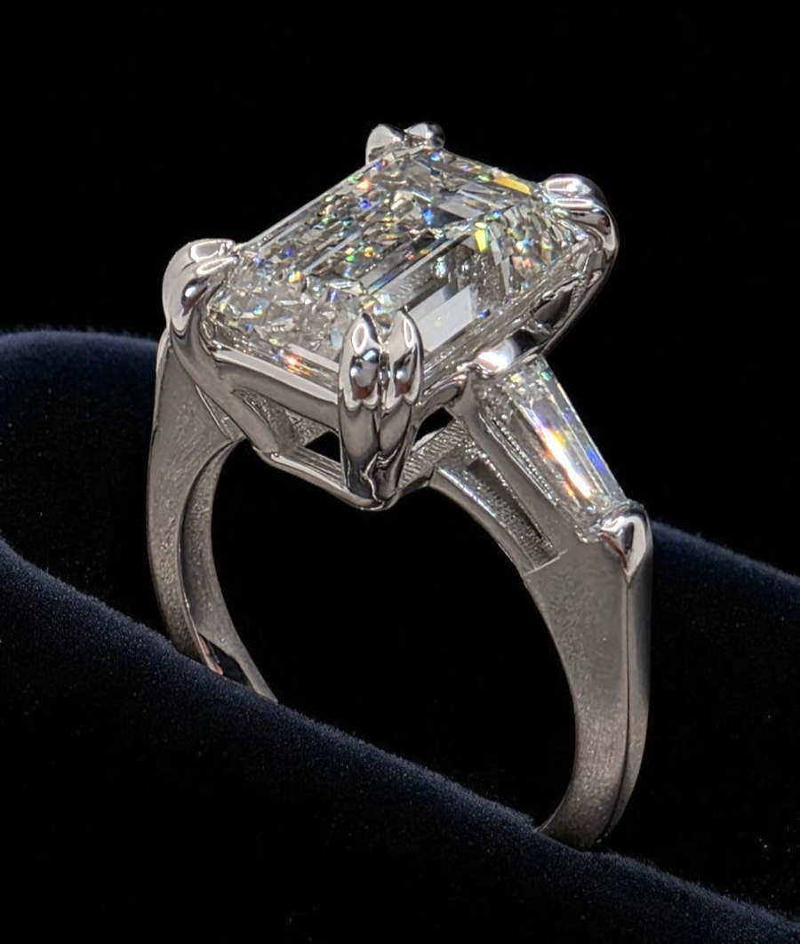 4.50 Ct D VS1 Emerald Cut Lab Grown Diamond Ring IGI Certified 14k White Gold