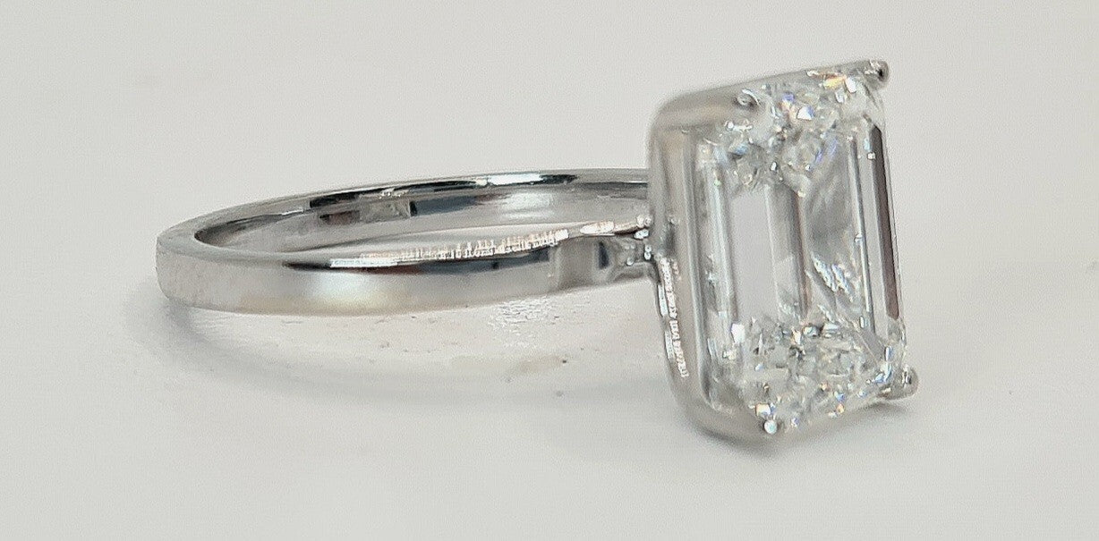 6.00 Carat H VVS2 14k Yellow Emerald Cut Lab Grown Diamond Ring IGI Certified