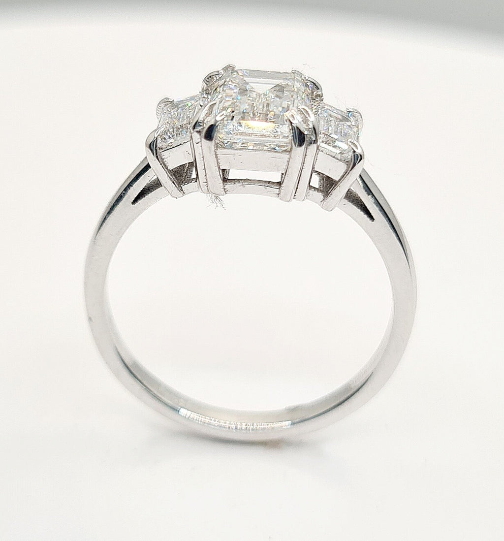 2.11 Ct F VS1 14k White Gold Emerald Cut Lab Grown Diamond Ring IGI Certified