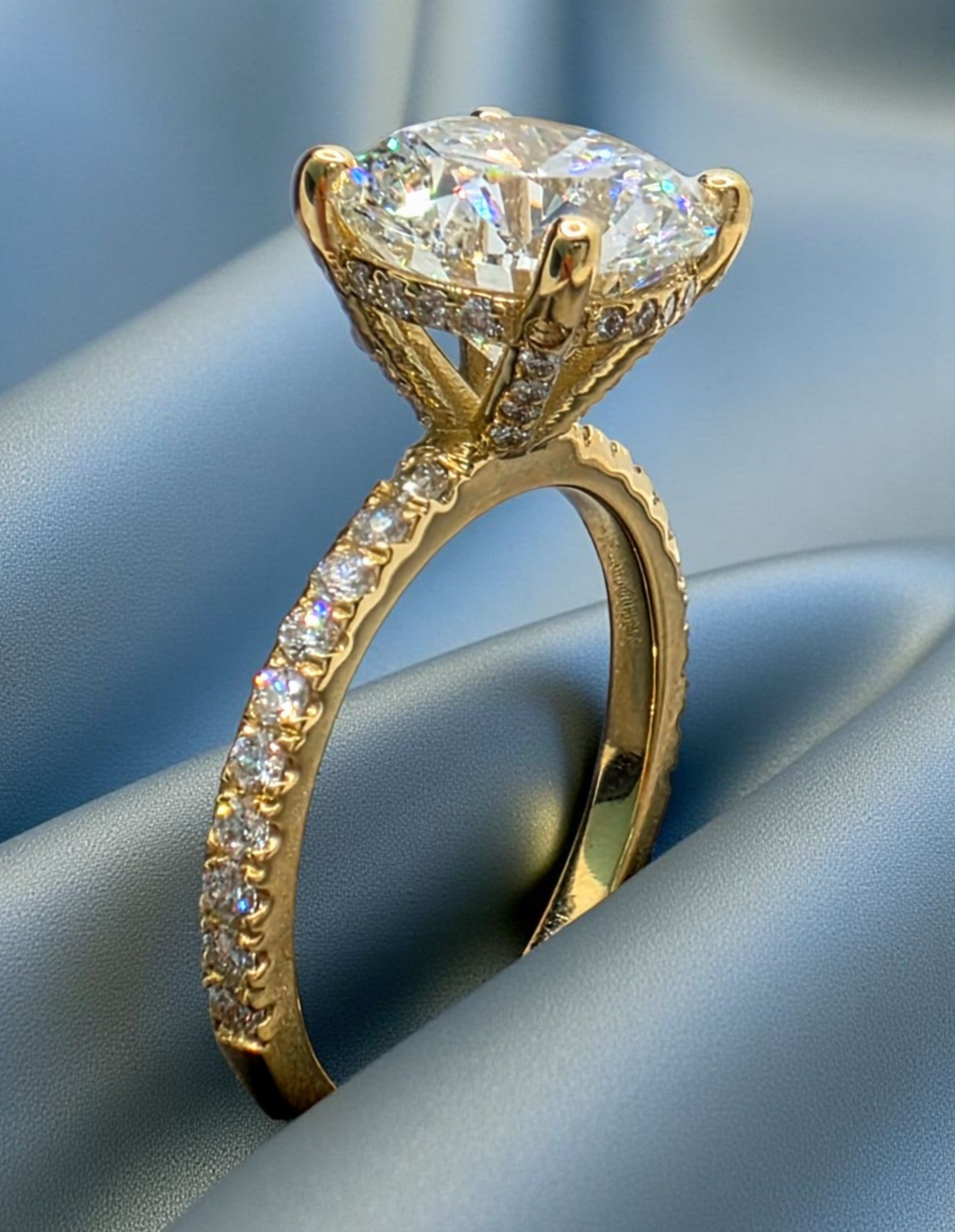 3.43 Ct D VS1 Round Lab Grown Diamond Engagement Ring 14k Yellow IGI Certified