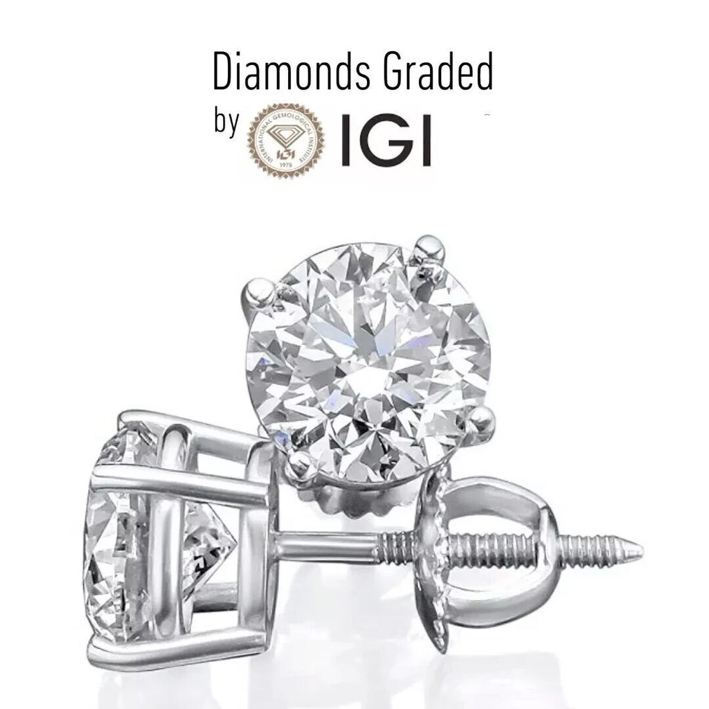 IGI CERTIFIED 2 Ct Real Lab Grown Diamond Studs Earrings in 14k White Gold D VS1