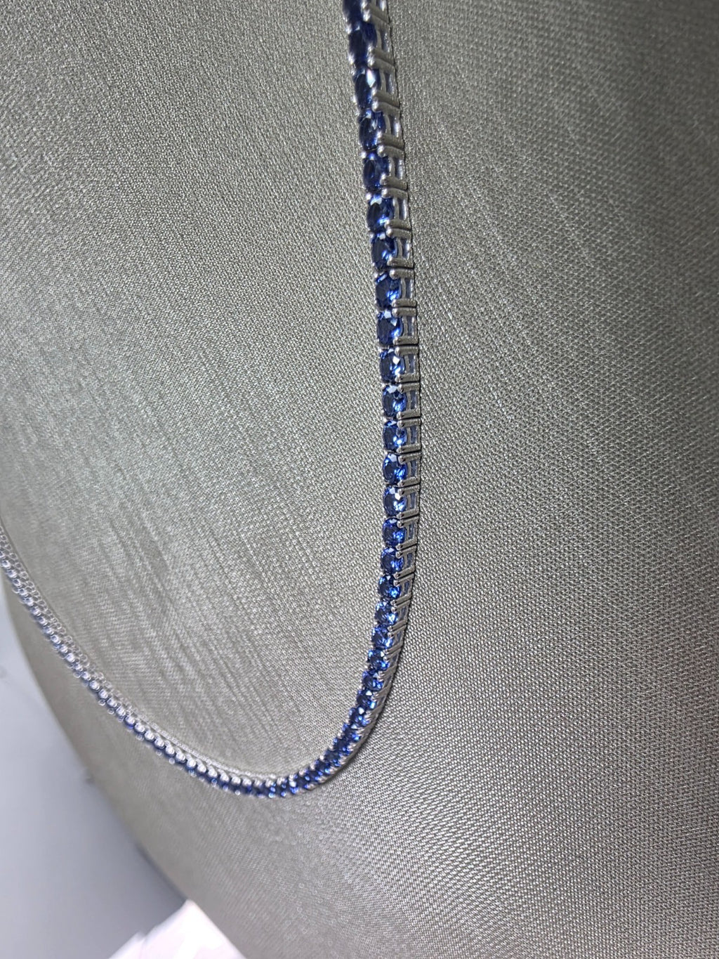 14.00 Ct 14k White Gold Lab Grown Eternity Sapphire Tennis Necklace, 17” NEW!