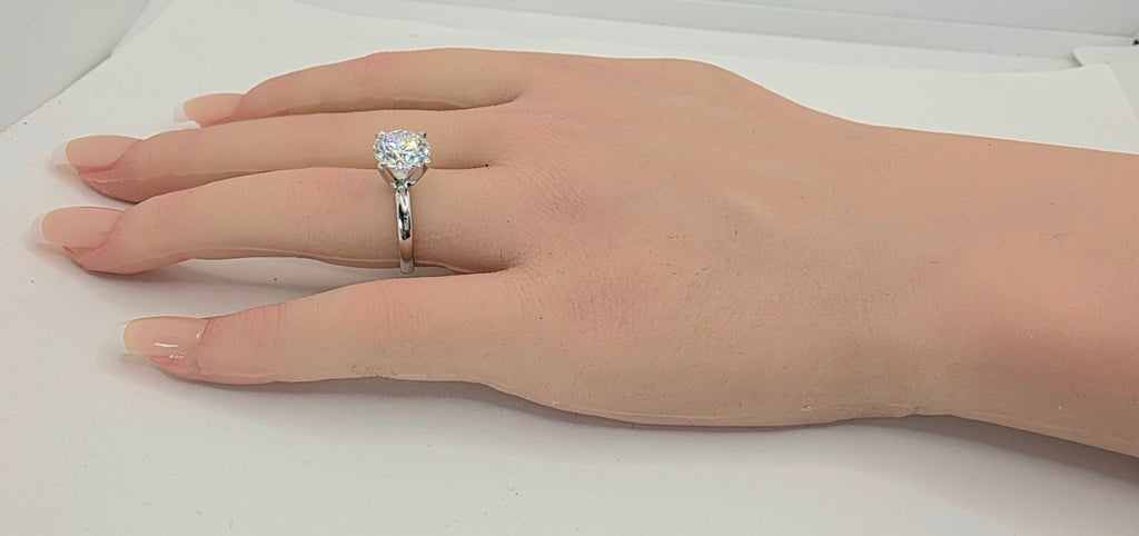 3 Ct E VVS2 Round Lab Grown Diamond Ring High Profile 14k White Gold IGI Certify
