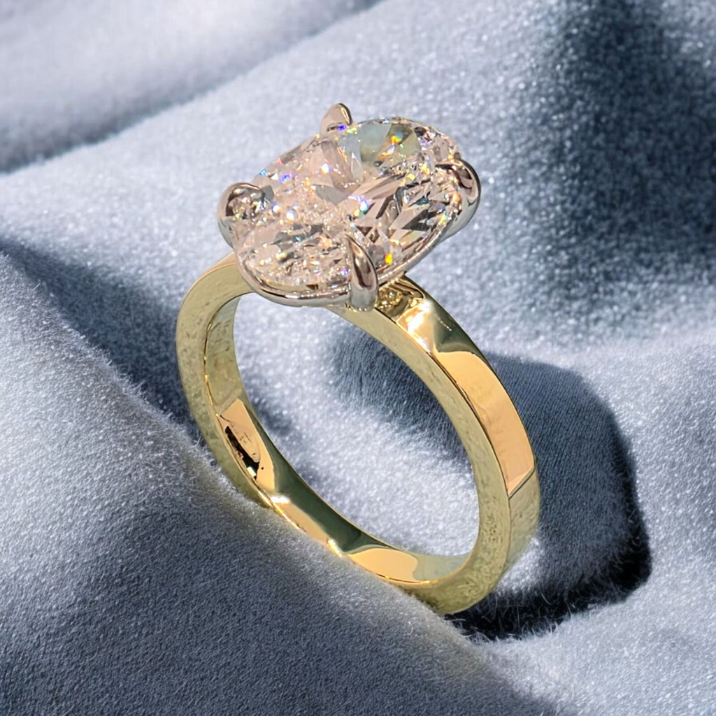 3.00 Ct D VS1 Round Solitaire Oval Lab Grown Diamond Ring IGI Certified 18k