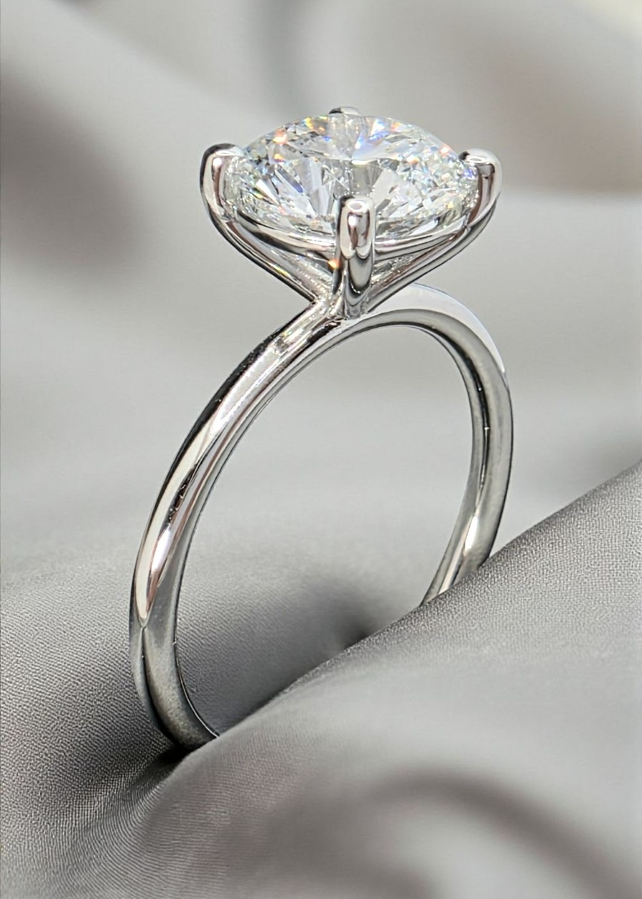 2.00 Ct F VS2 Round Lab Grown Diamond Engagement Ring 14k White Gold IGI Cert