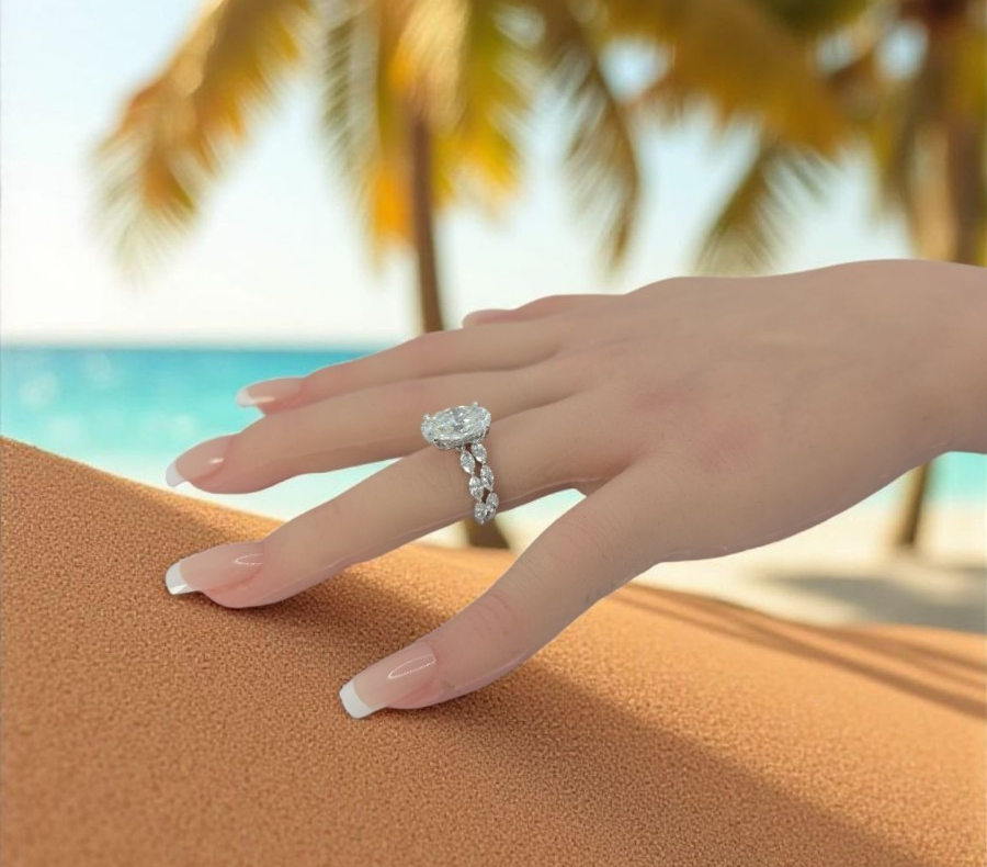 5.50 Ct E VS1 Lab Grown Diamond Engagement Ring IGI Certified 14k White W/ Band