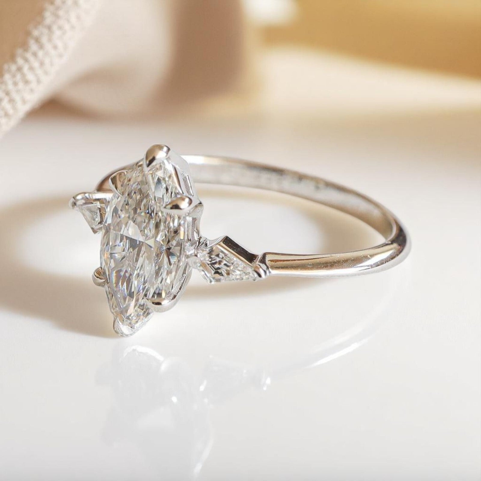 3.40 Ct D VS1 IGI Certified Marquise Lab Grown Platinum Diamond Ring