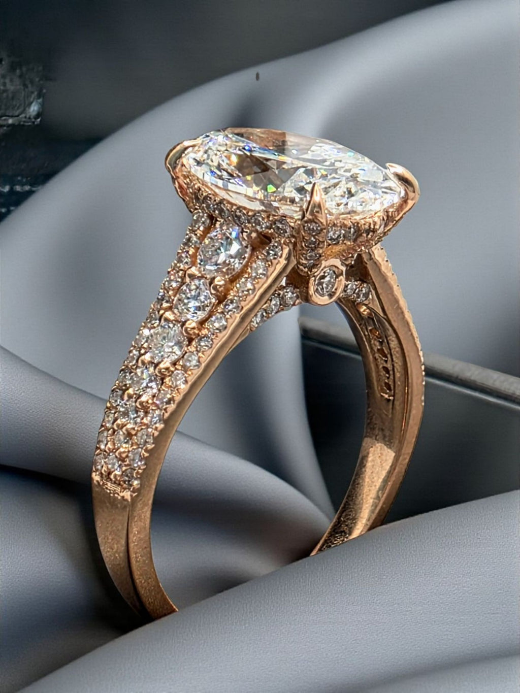 3.84 Carat E VS1 Oval Diamond Engagement Ring IGI Certified Lab Grown 14k Rose