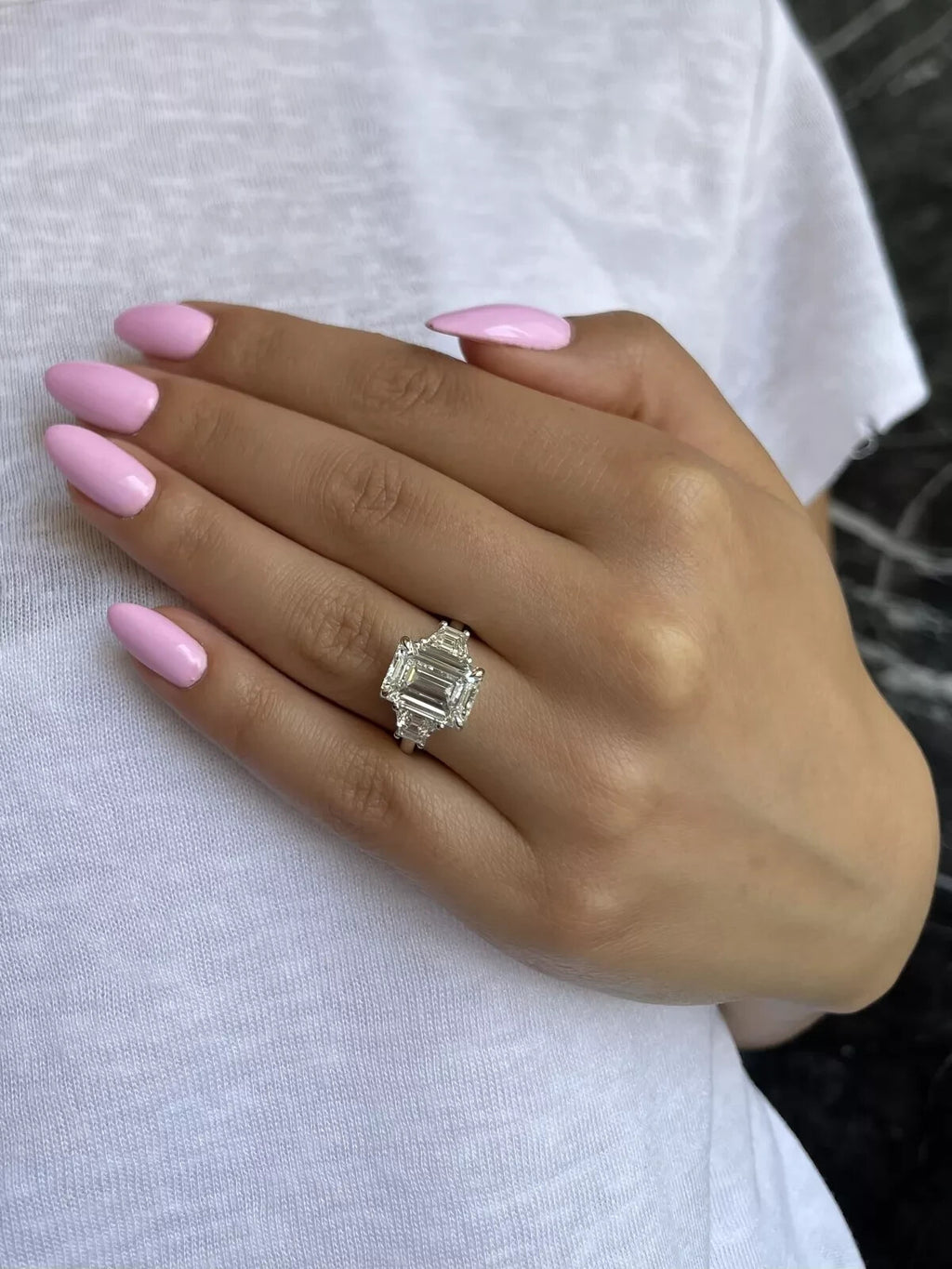 4.75 Ct  Emerald Cut E VVS2 Lab Grown Diamond Ring 18k White IGI Certified