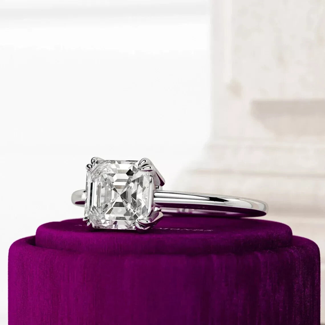 IGI 3.00 Ct Asscher Cut Lab Grown Diamond Solitaire Ring Solid 14k Gold D VS1