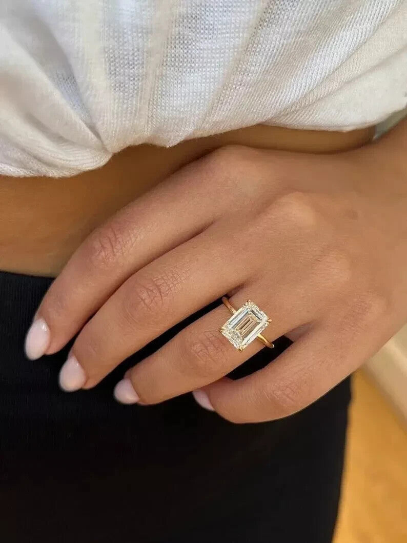 3.00 Carat F VVS 14k Yellow Emerald Cut Lab Grown Diamond Ring IGI Certified